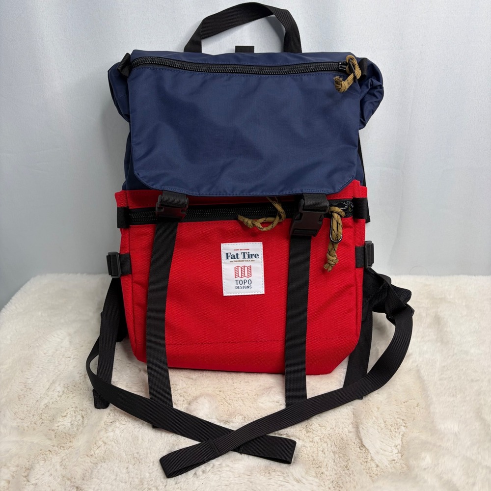 Topo Designs x New Belgium Fat Tire Rover Pack Backpack Red Navy Blue USA